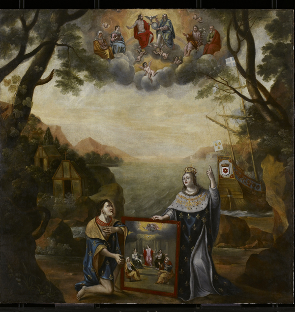 Anon., „La France apportant la foi aux Hurons de Nouvelle-France“, 1666, Oil on canvas, Monastère des Ursulines de Québec, Québec, Canada.