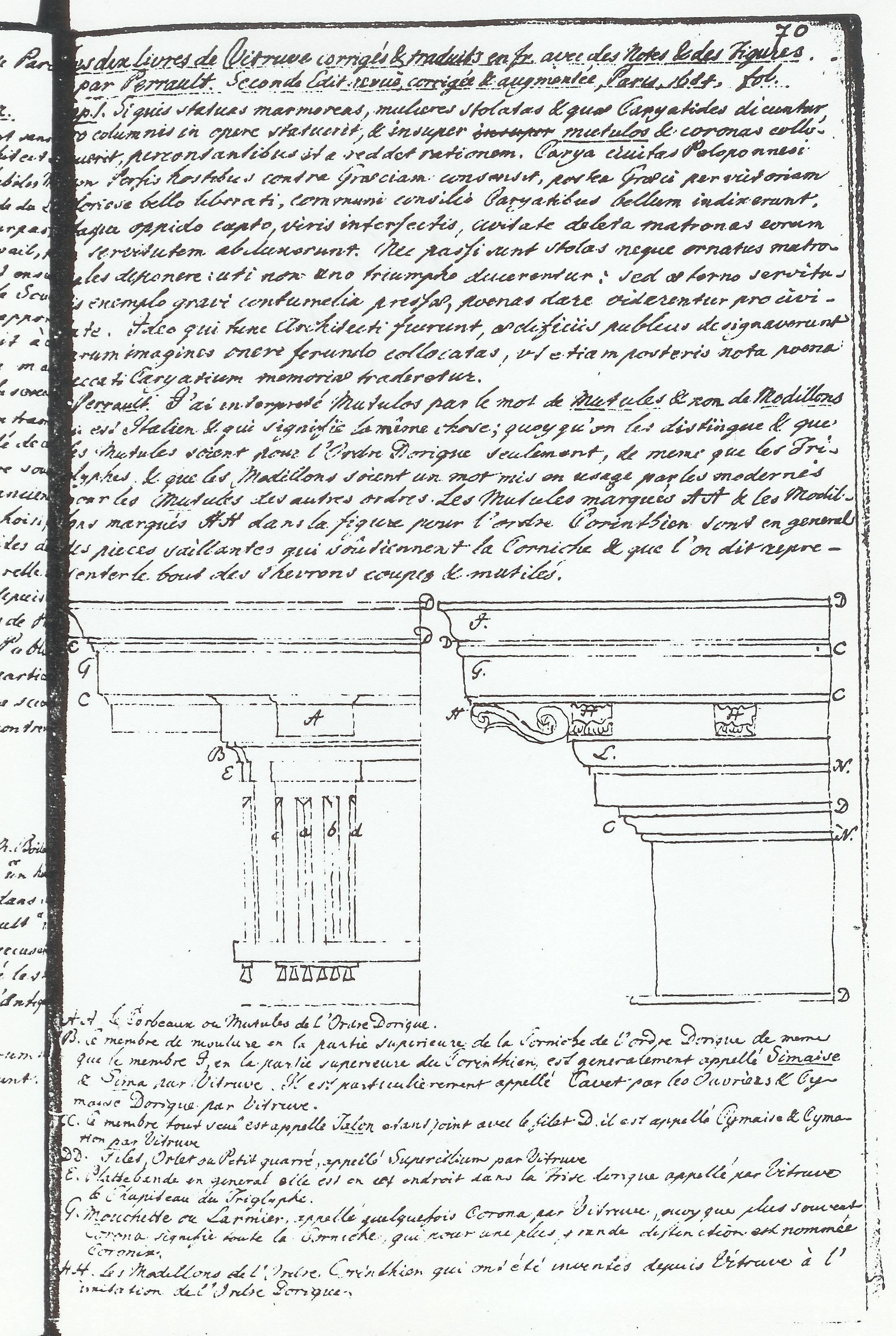 Winckelmanns Nachlass. Exzerpt aus: Claude Perrault, Les dix livres d'architecture de Vitruve (Paris 1684, Buch 1, Kap. 1, S. 3), Paris, Biblioth&egra